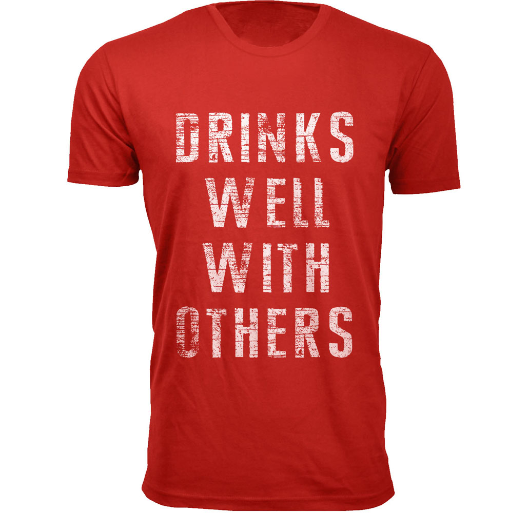 Men’s ‘Drinks Well with Others’ Funny T-Shirt - Men's Drinks Well with Others Beer T-shirts - Red / 3X-Large