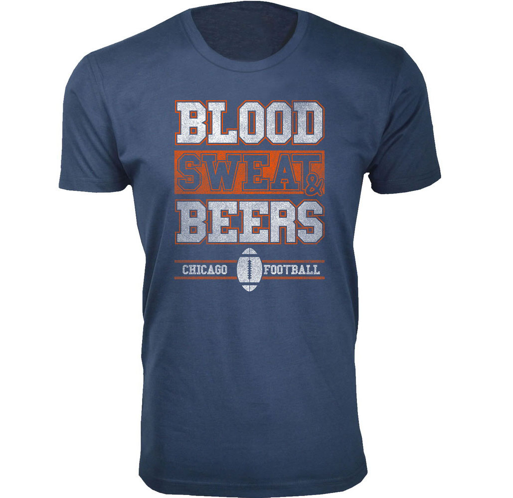 Men's Blood Sweat & Beers Football Cotton T-Shirts - Chicago / Navy / 2XL