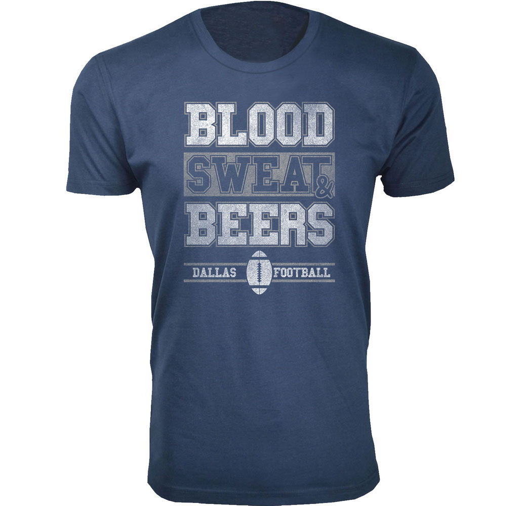 Men's Blood Sweat & Beers Football Cotton T-Shirts - Dallas / Navy / 3XL