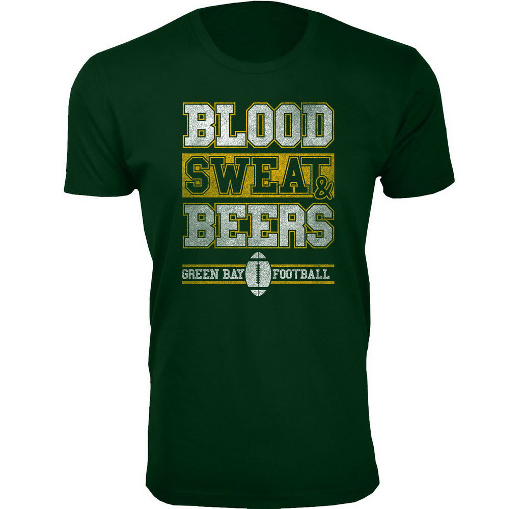 Men's Blood Sweat & Beers Football Cotton T-Shirts -  Greenbay / Forest Green / 3XL