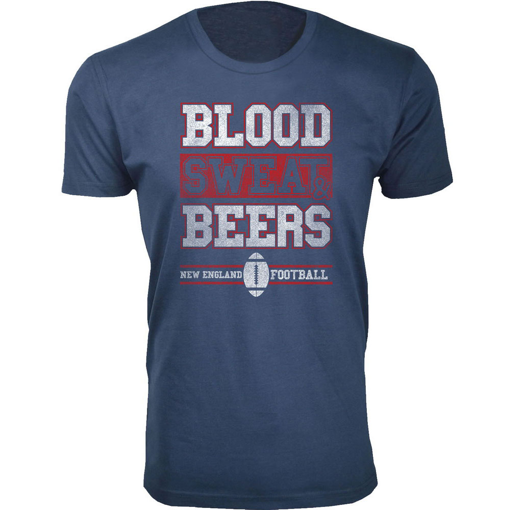 Men's Blood Sweat & Beers Football Cotton T-Shirts -  New England / Navy / 3XL