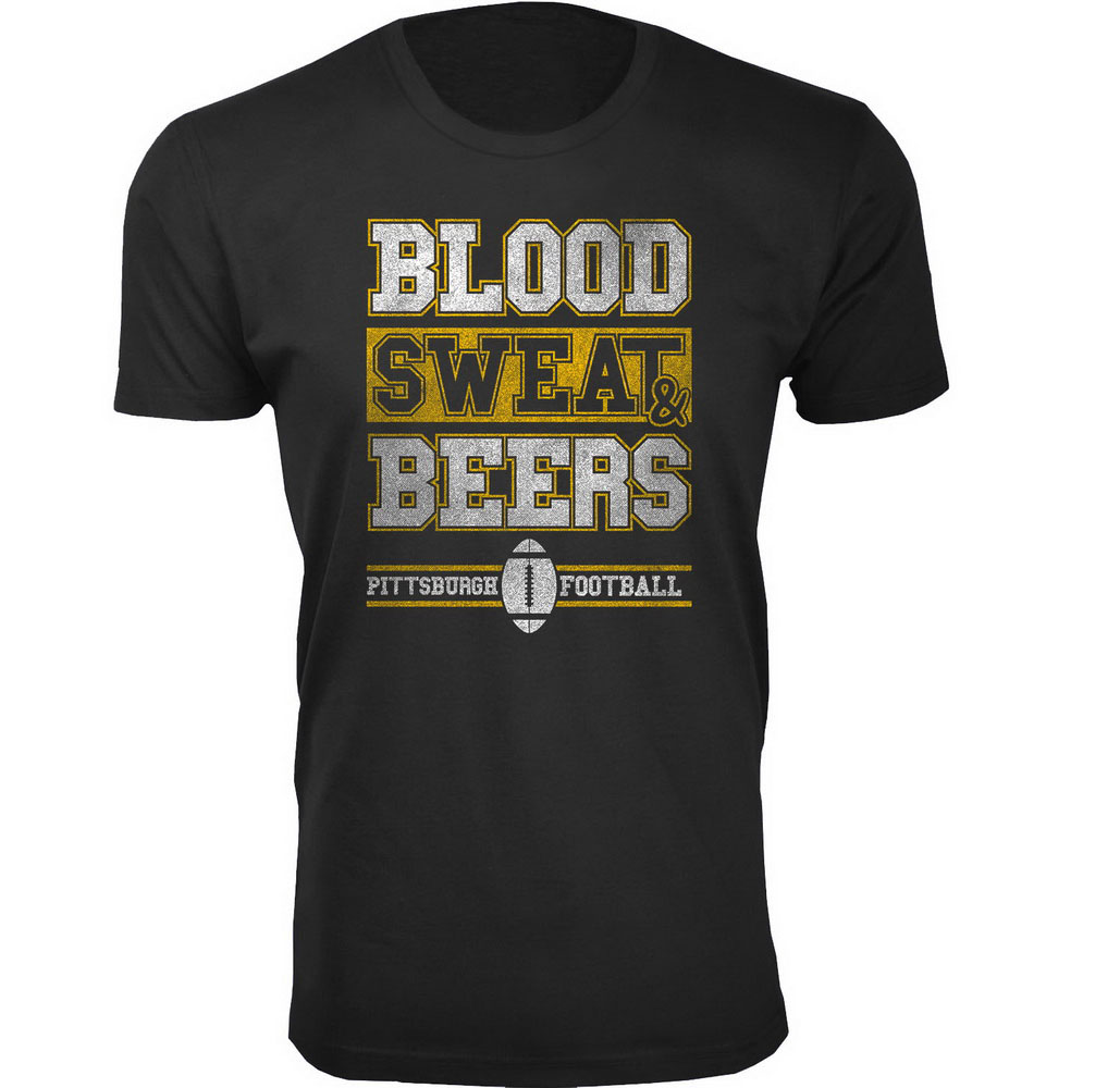 Men's Blood Sweat & Beers Football Cotton T-Shirts -  Pittsburgh / Black / SM