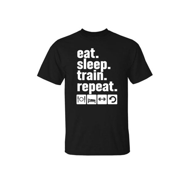 Men's Pre-Shrunk Cotton Gym Themed Workout T-Shirt  - eat. sleep. train. repeat. / Black / XL