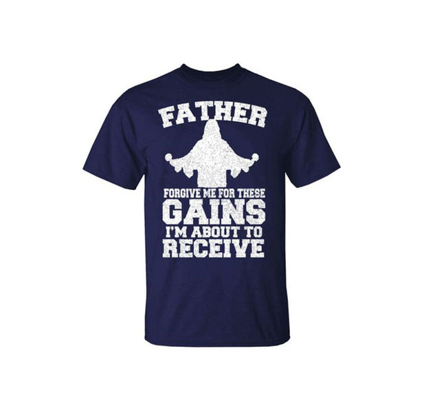 Men's Pre-Shrunk Cotton Gym Themed Workout T-Shirt  - Father Forgive Me / Navy / SM