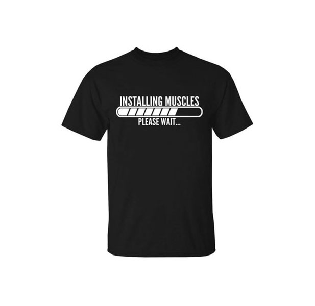 Men's Pre-Shrunk Cotton Gym Themed Workout T-Shirt - Installing Muscles / Black / SM