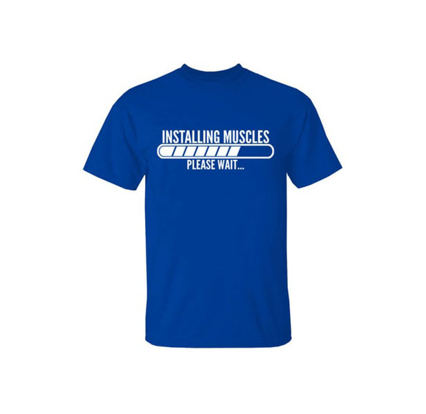 Men's Pre-Shrunk Cotton Gym Themed Workout T-Shirt - Installing Muscles / Royal Blue / LG