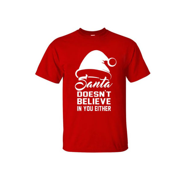 Men's Funny Christmas T-Shirts -  Santa Doesn't /  Red  / 2XL
