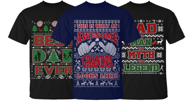Men's Christmas Sweater T-Shirts - Dad and Grandpa Edition - Dads Without Rules/Red/L
