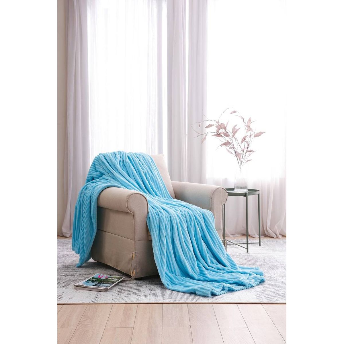 LBaiet Ribbed Throw Blanket Queen or King  Blue King