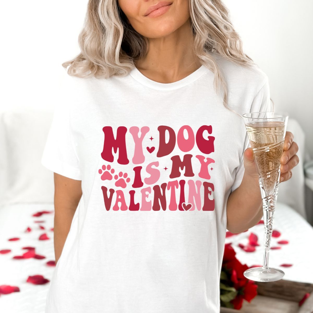 My Dog Is My Valentine Short Sleeve TShirt  White  Small