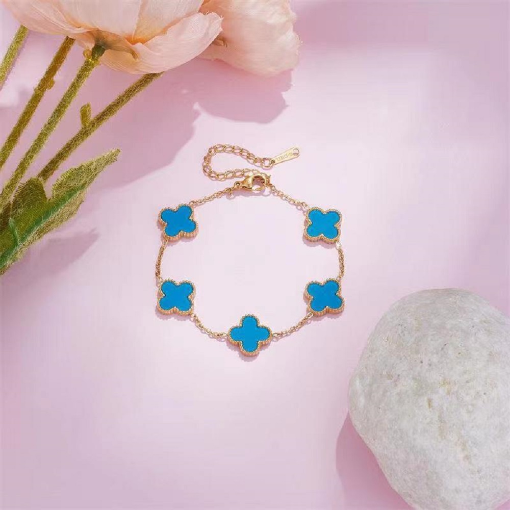 18K Gold Plated Clover Wrist Bracelet  BLUE