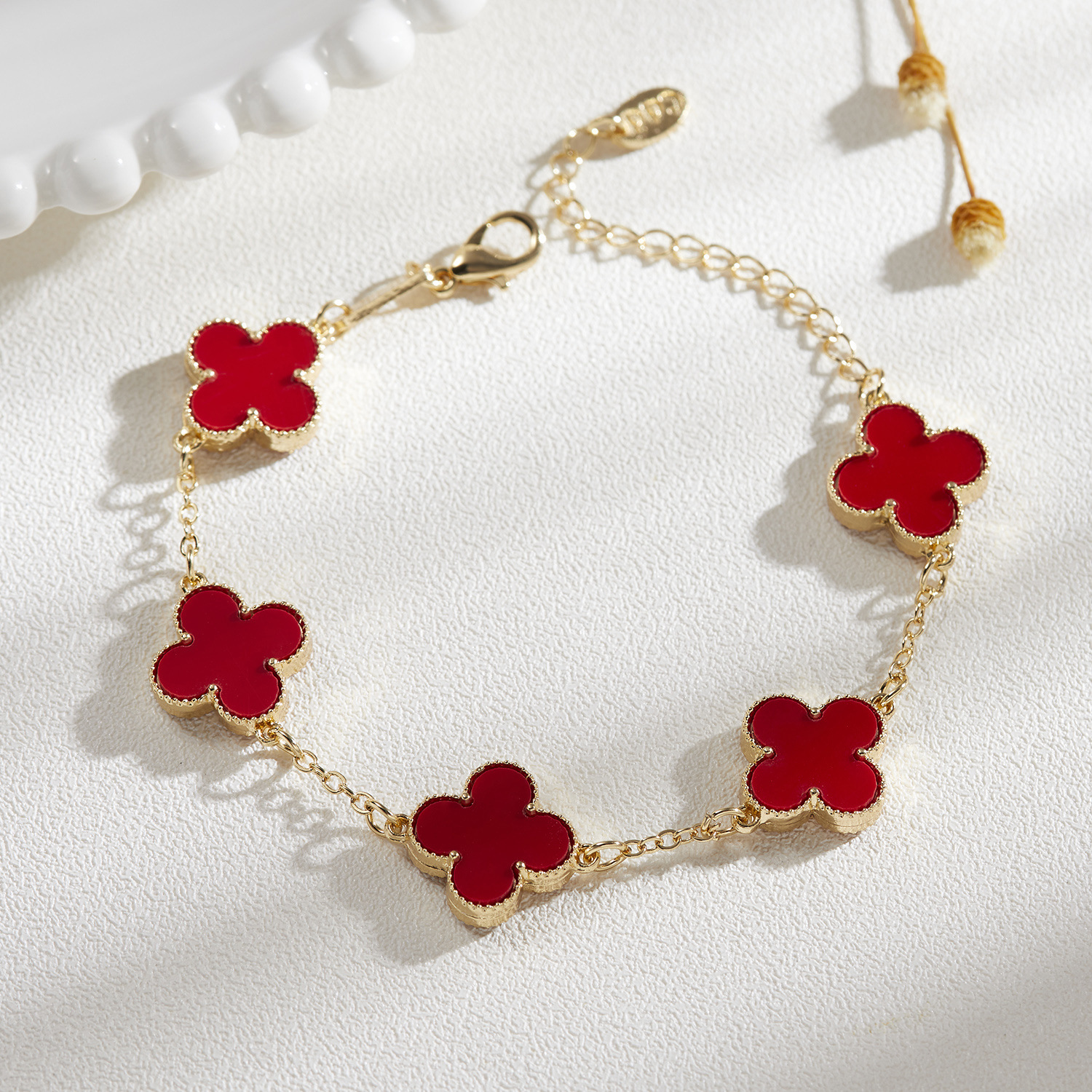 18K Gold Plated Clover Wrist Bracelet  FUCHSIA