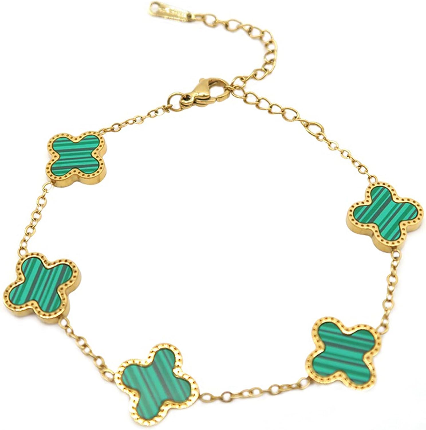 18K Gold Plated Clover Wrist Bracelet  GREEN