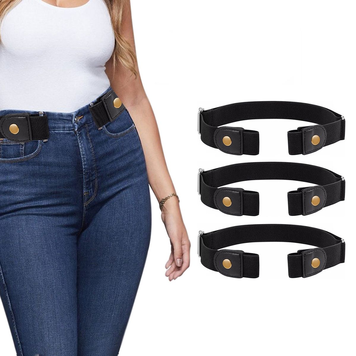 Adjustable Unisex Buckle-Free Stretch Belt (3-Pack) - Black