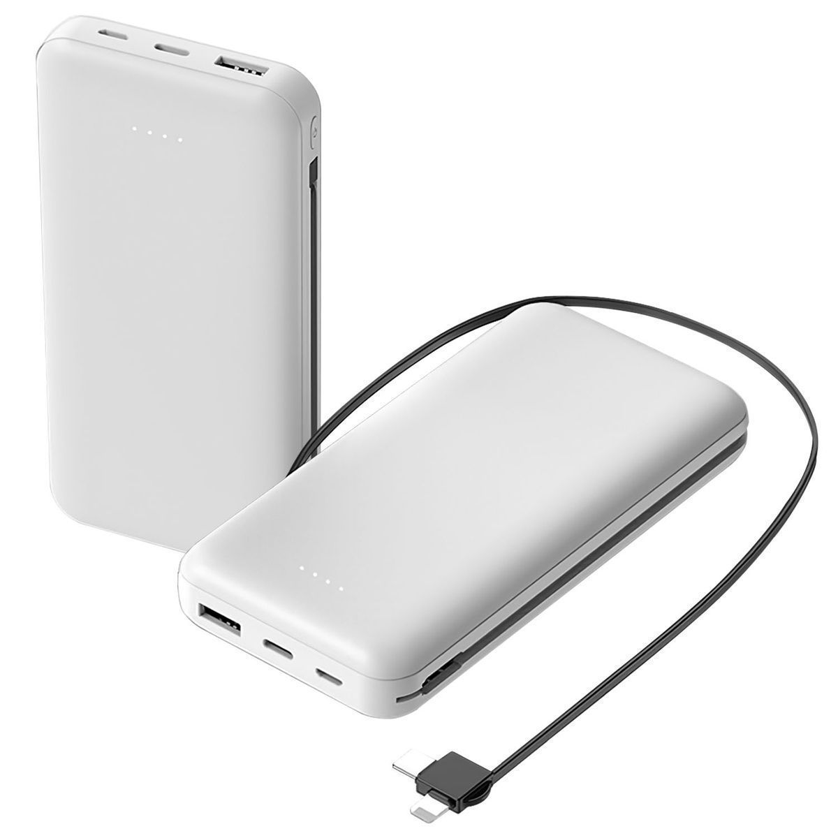 PowerMaster&trade; 10,000mAh Power Bank with Built-in Cable - White