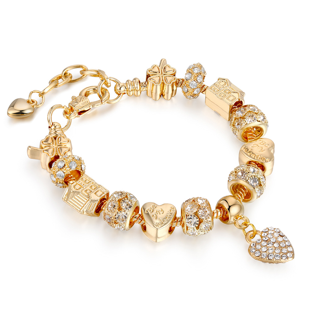 Gold Plated Rhinestone Charm Bracelet - 141
