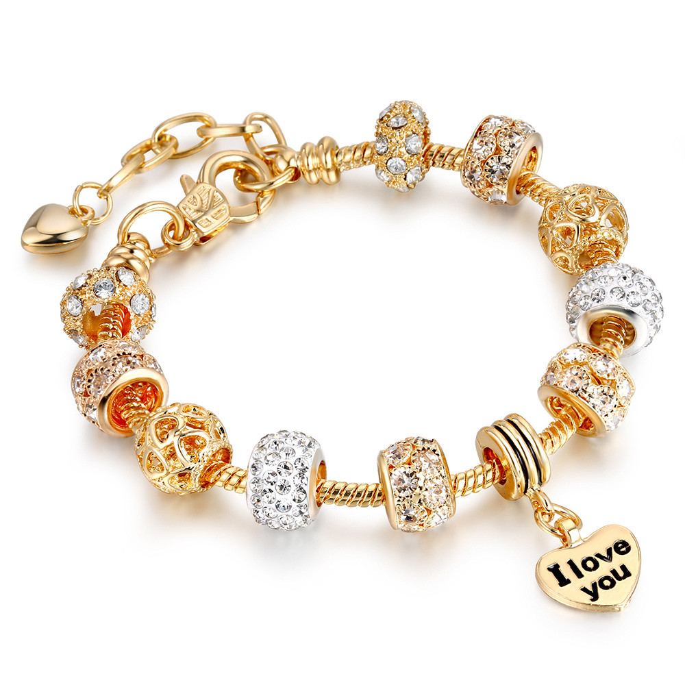 Gold Plated Rhinestone Charm Bracelet - 151