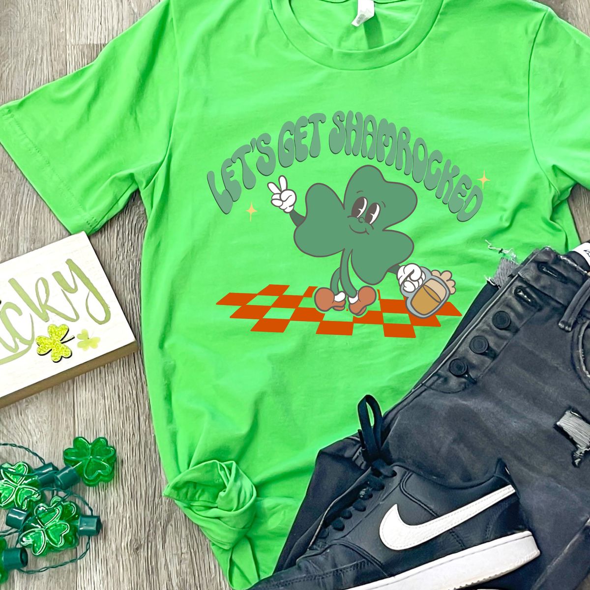 Let's Get Shamrocked Graphic Tee - Electric Green / Womens 2XLarge