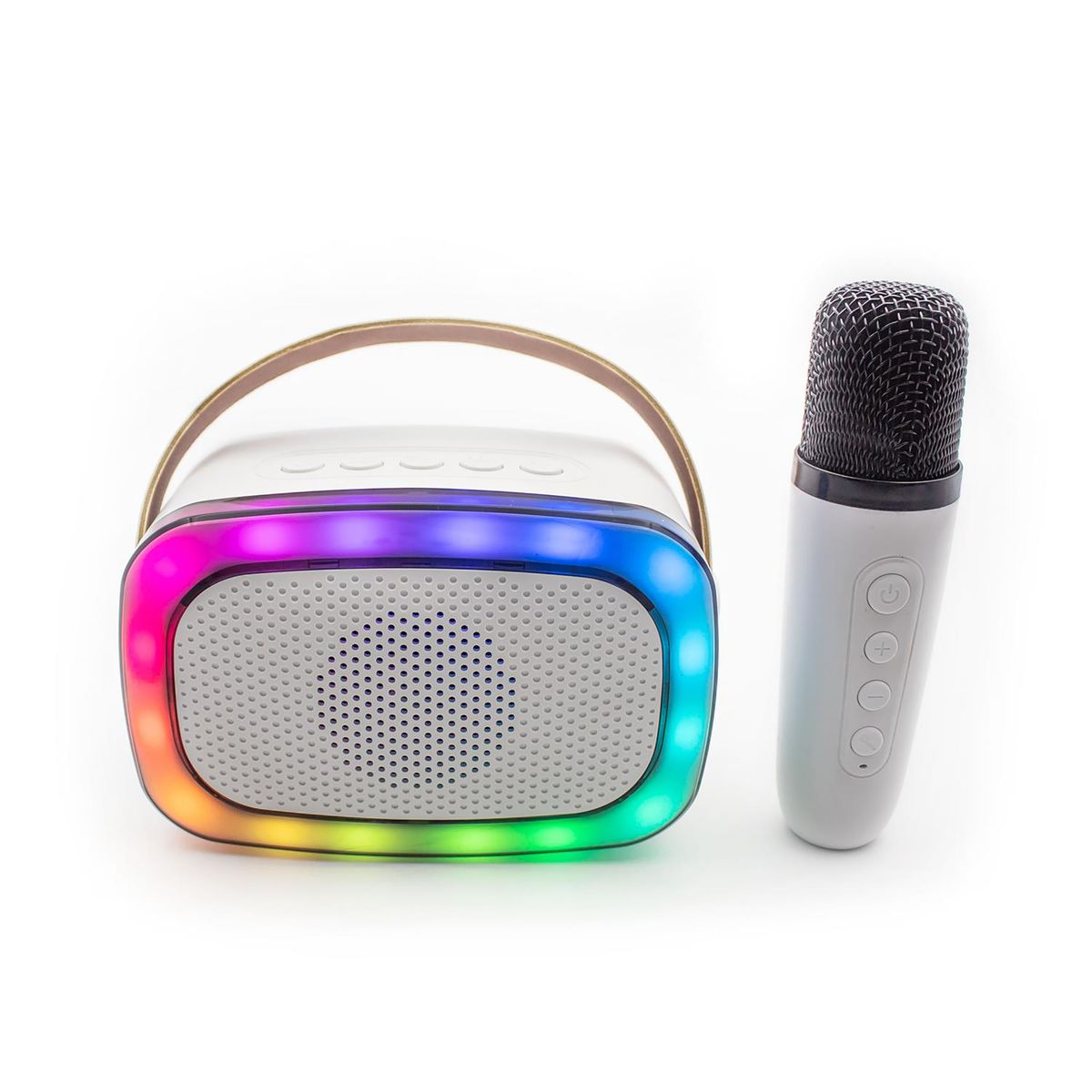Portable Karaoke Bluetooth Speaker & Wireless Microphone with LED Light - White