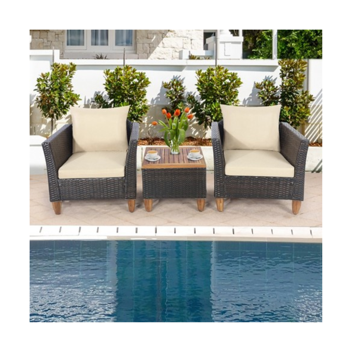 Costway 3-Piece Wicker Rattan Patio Sofa Set - Black