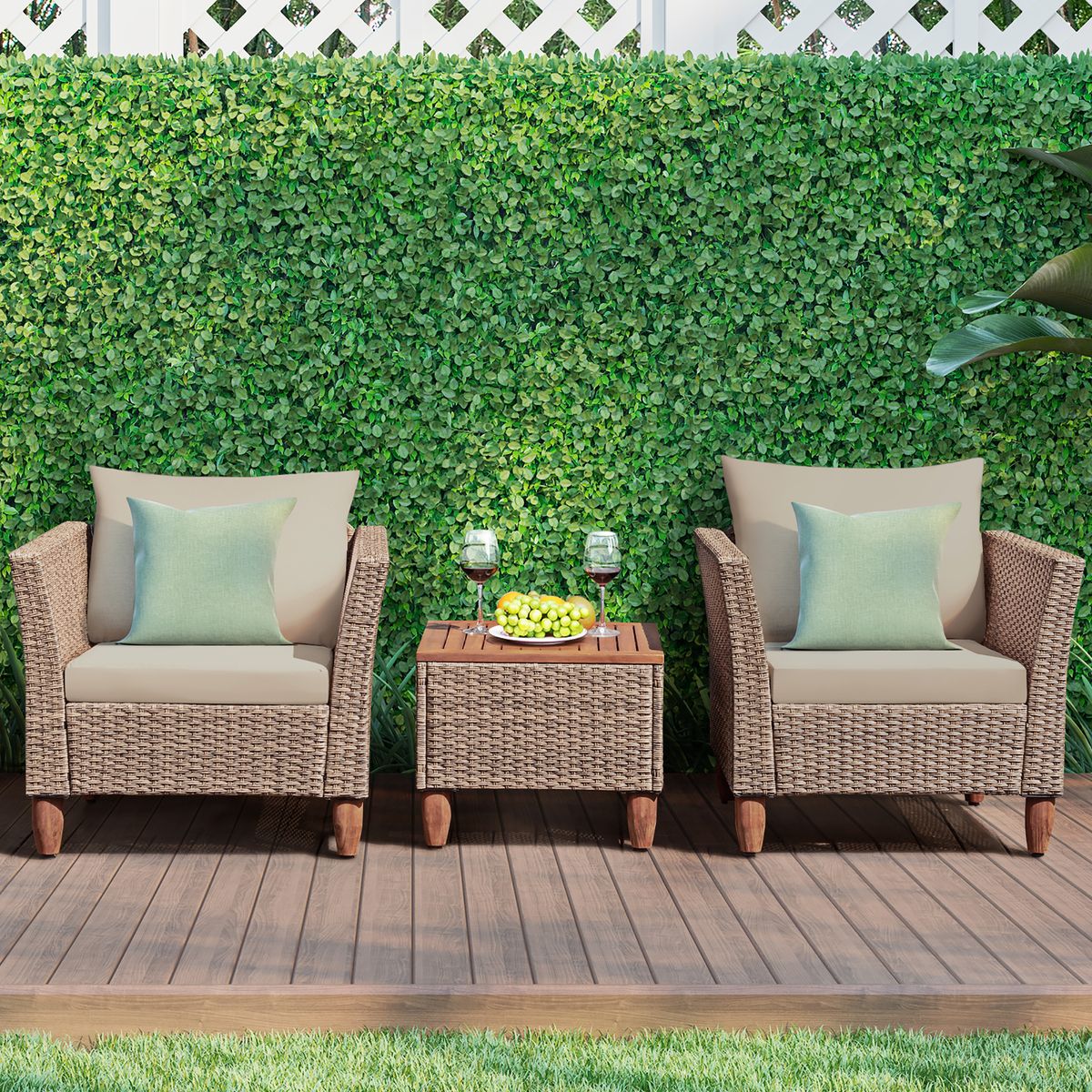 Photos - Garden Furniture Goplus Costway 3-Piece Wicker Rattan Patio Sofa Set - Brown HW66533 