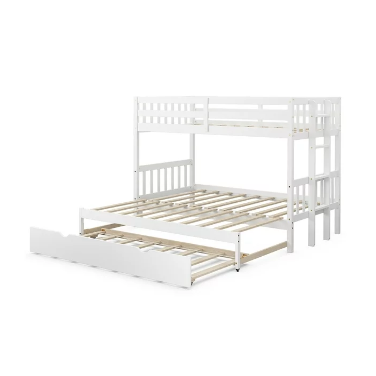 Costway Twin Pull-Out Bunk Bed with Trundle Ladder - White