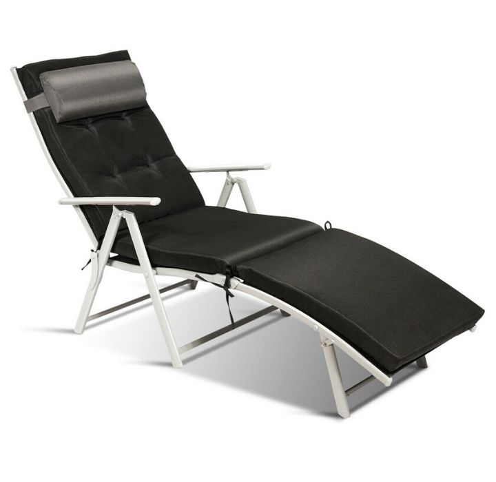 Photos - Garden Furniture Goplus Folding Chaise Lounge Chairs with Cushions  - Gray 2*HW64(Set of 2)