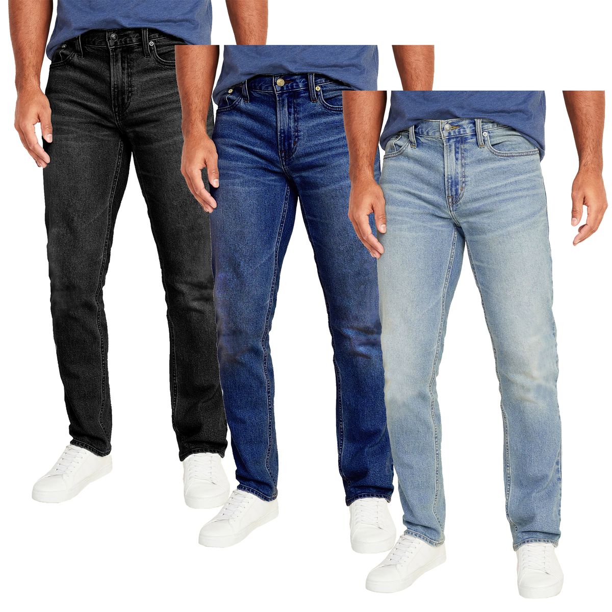 Men's Flex Stretch Slim Straight Jeans with 5 Pockets (3-Pair) - JMBJ-Jeans / BK-DW-LB / 40