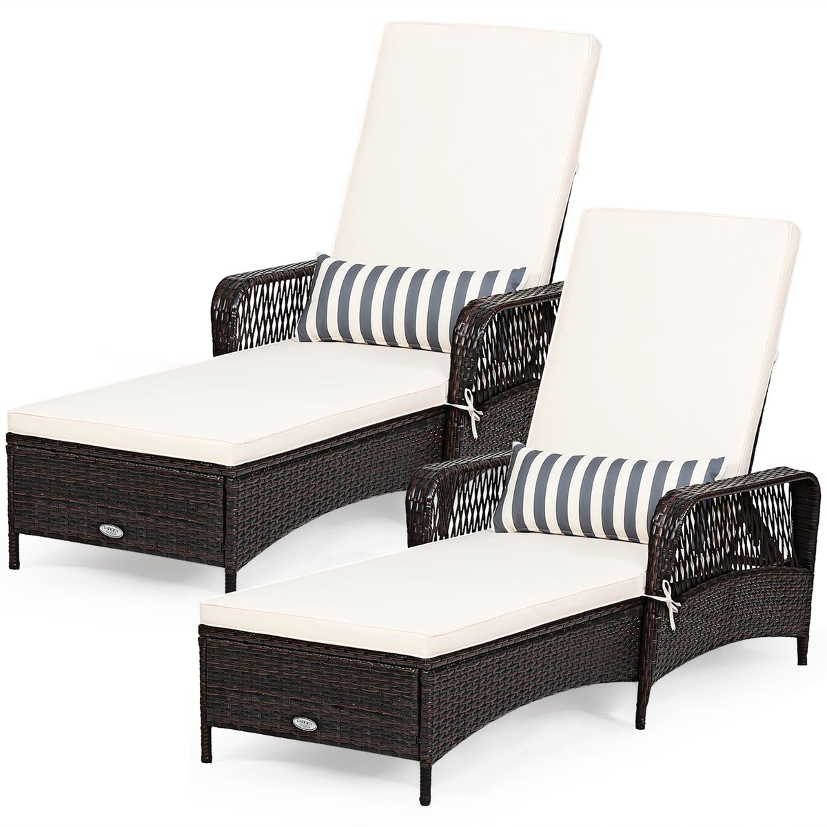PE Rattan Chaise Lounge Chair with Adjustable Recline - 2-Pack