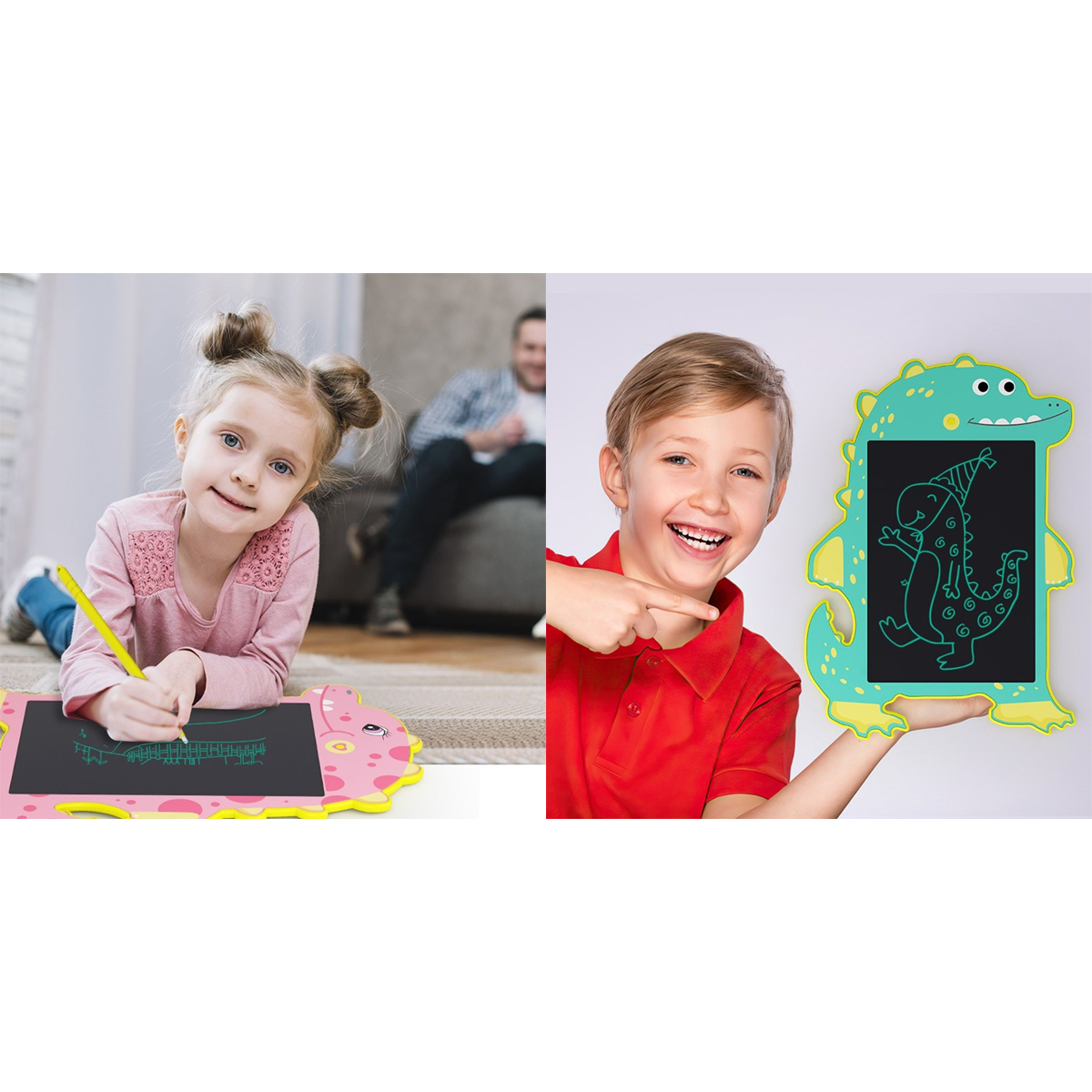 8.5-Inch LCD Dinosaur Writing Tablet with Stylus (2-Pack) - 8.5 inch Dino Tablet 1 Pink 1 Green