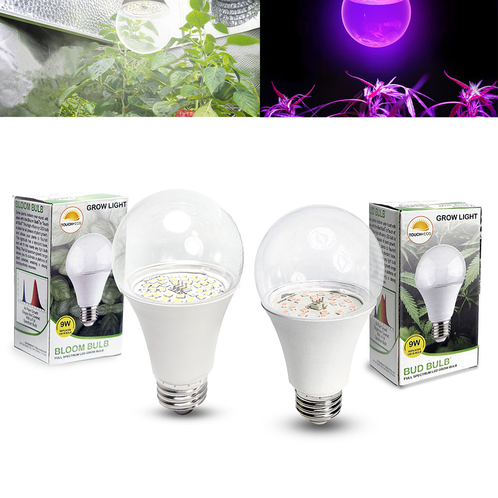 Touch of ECO® 9W Full-Spectrum Grow Lights (1- or 2-Pack) - LED Grow Bulb Light-Combo Purple & White