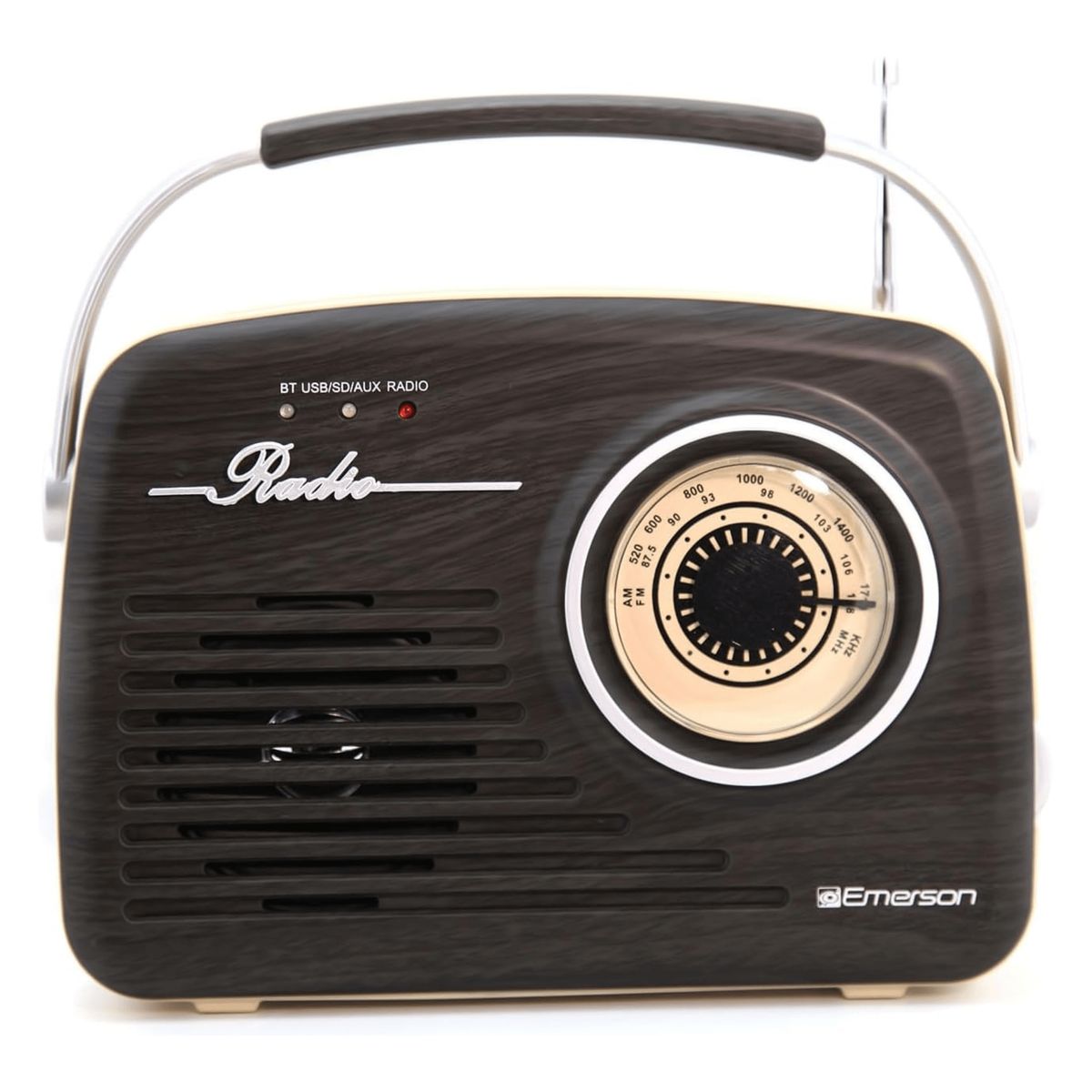 Emerson Portable Retro Radio with Built-In Rechargeable Battery - Espresso