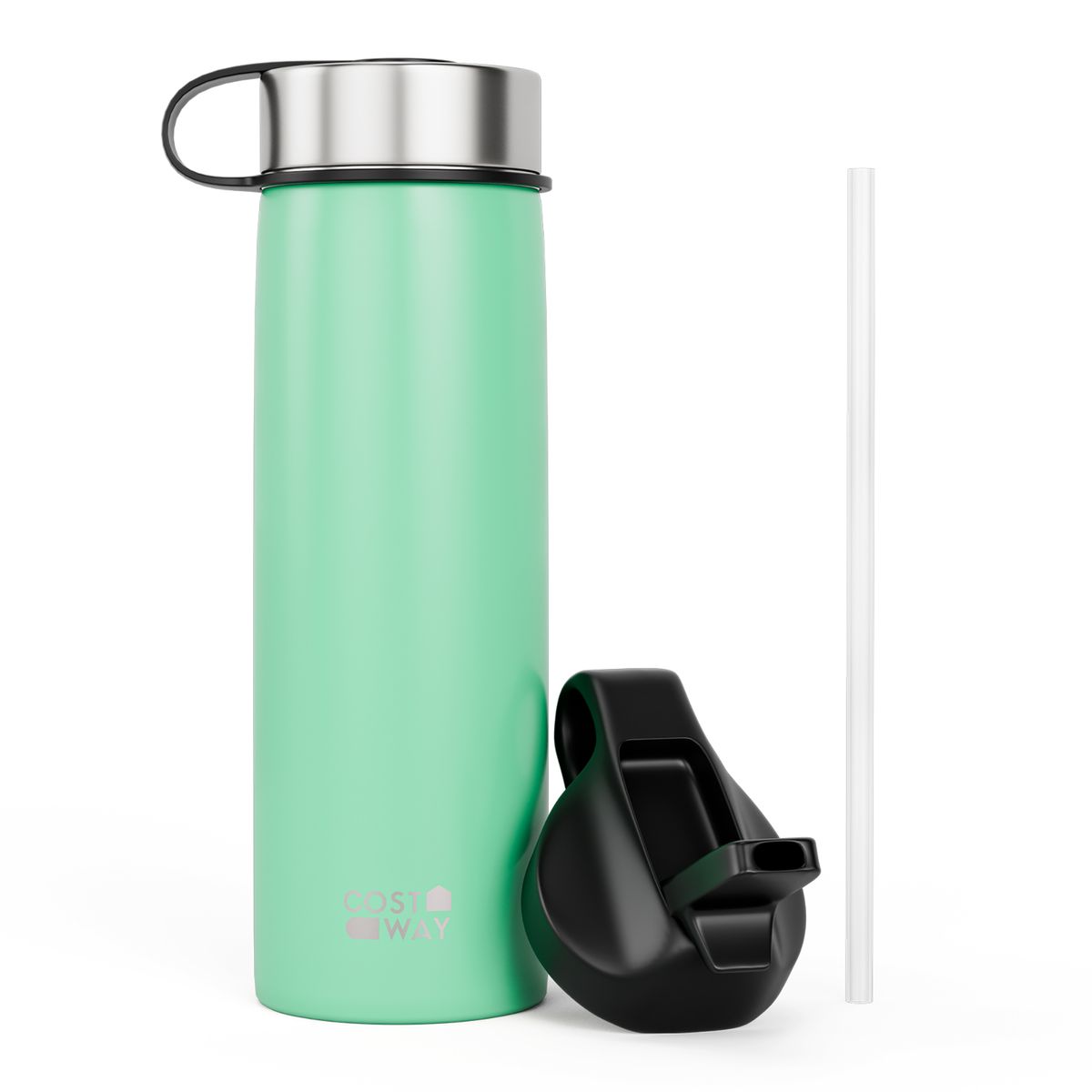 Costway 22 oz Insulated Stainless Steel Water Bottle with Straw - Turquoise