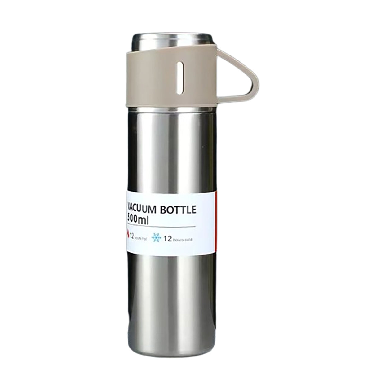 16.9-Ounce Stainless Steel Insulated Vacuum Flask with Built-in Mug - Silver