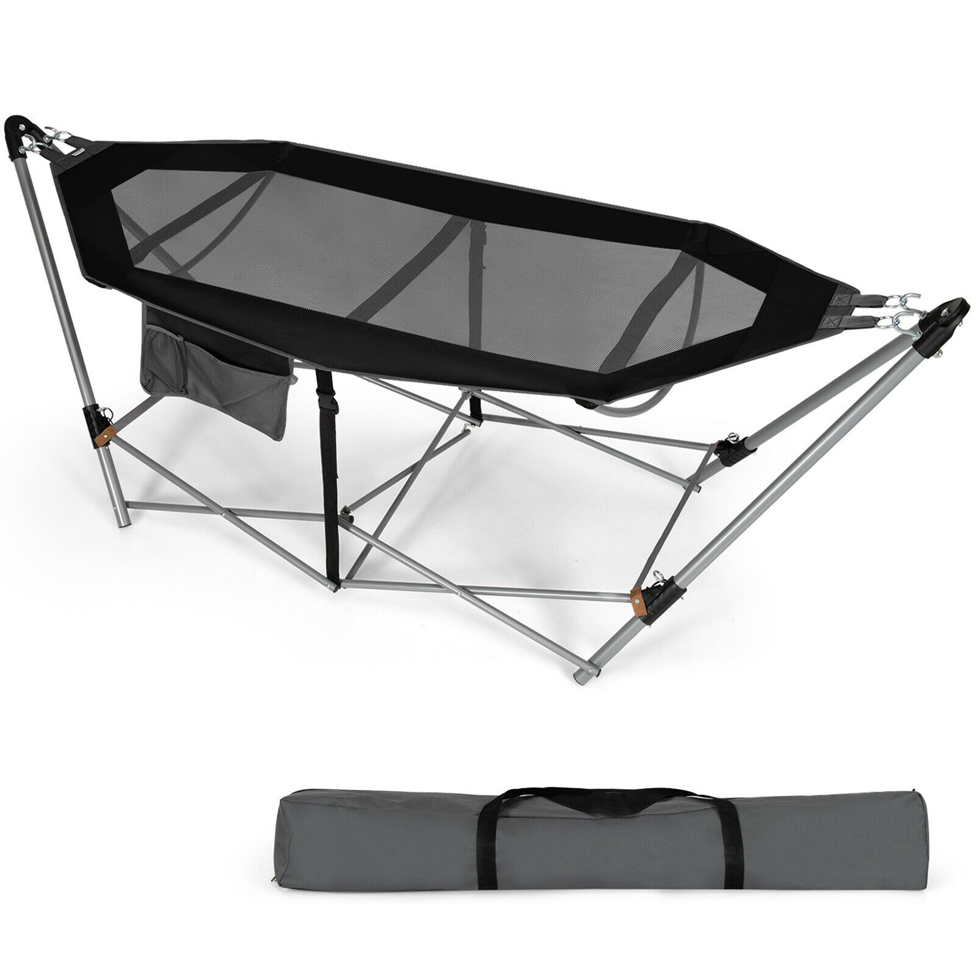 Photos - Hammock Goplus Costway Folding  with Side Pocket and Iron Stand - Black NP1