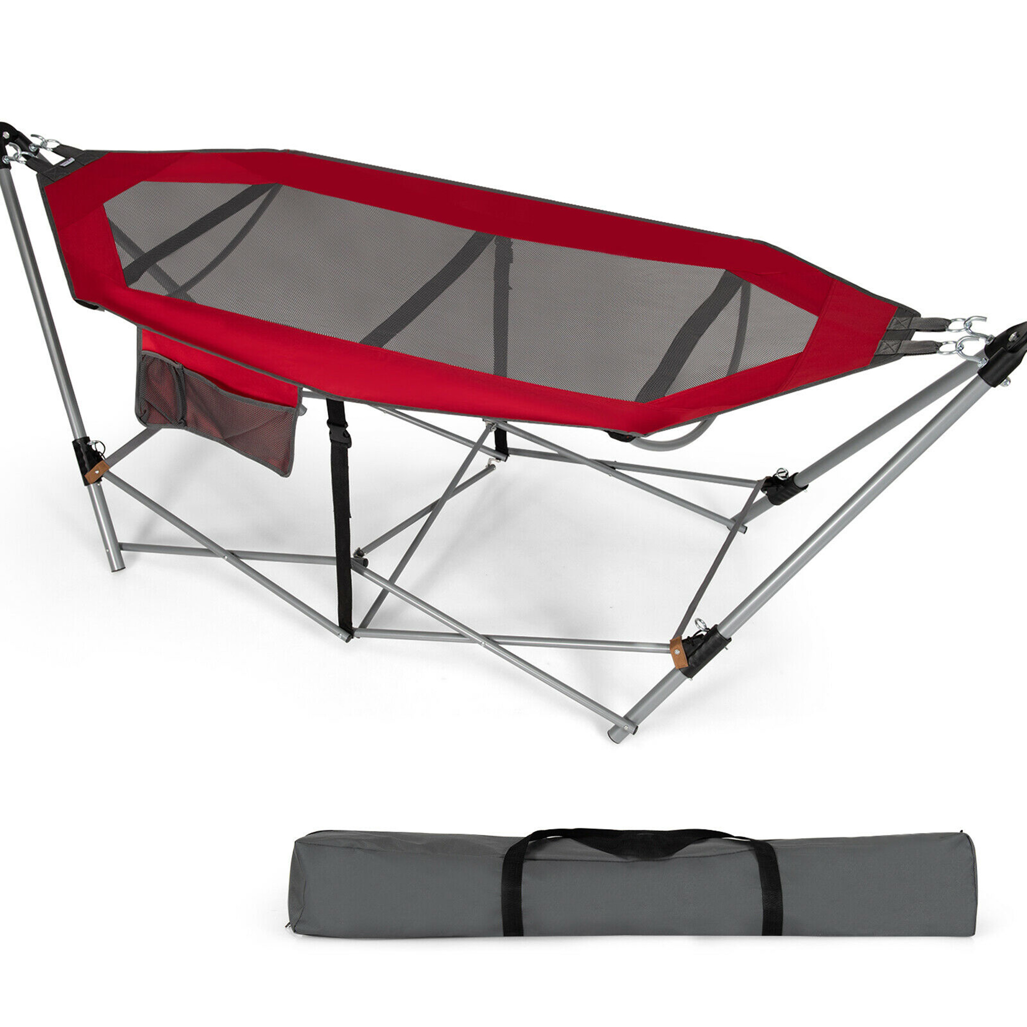 Photos - Hammock Goplus Costway Folding  with Side Pocket and Iron Stand - Red NP101