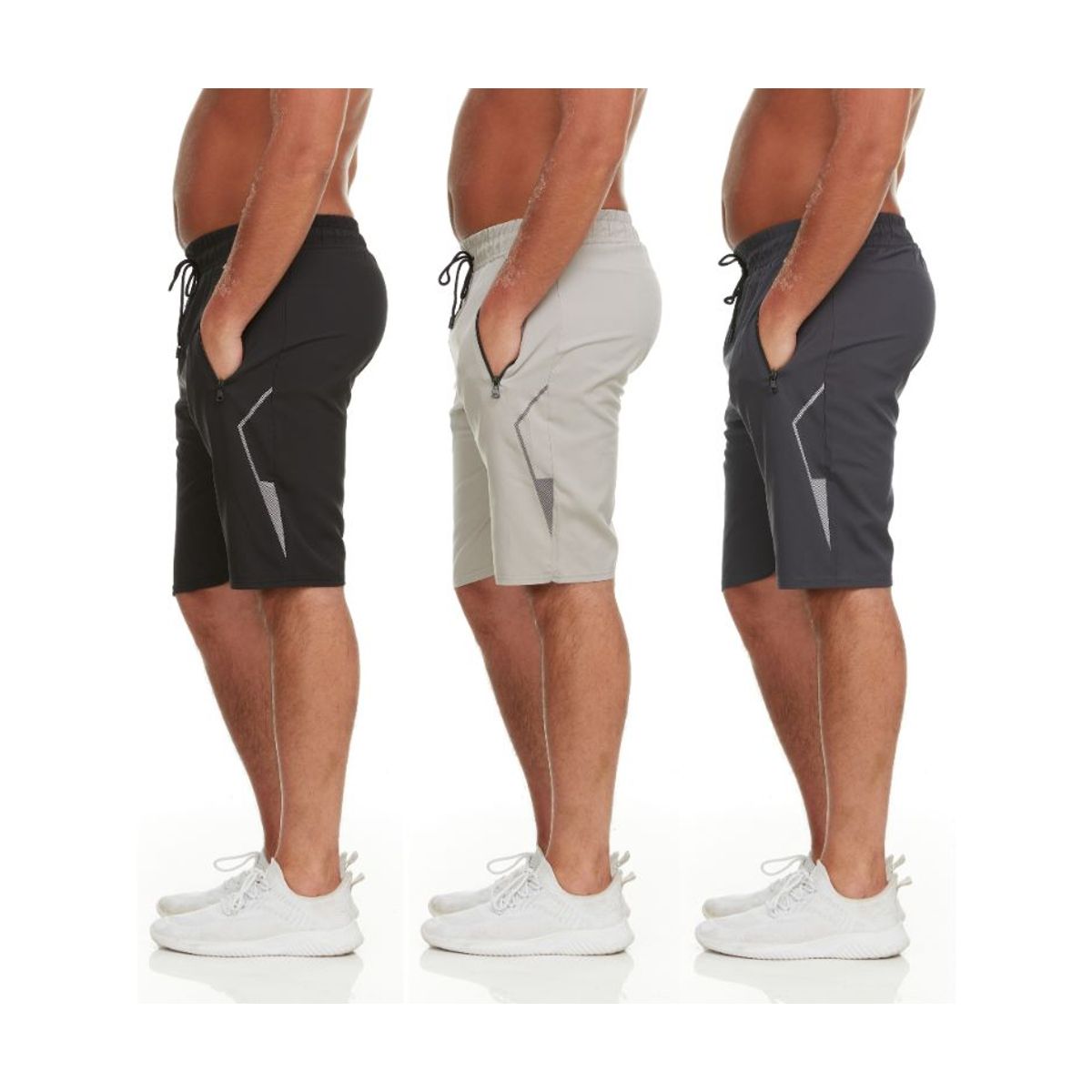 Men's Dry-Fit Shorts with Tech Zipper Pockets (3-Pack) - Set 3- Medium