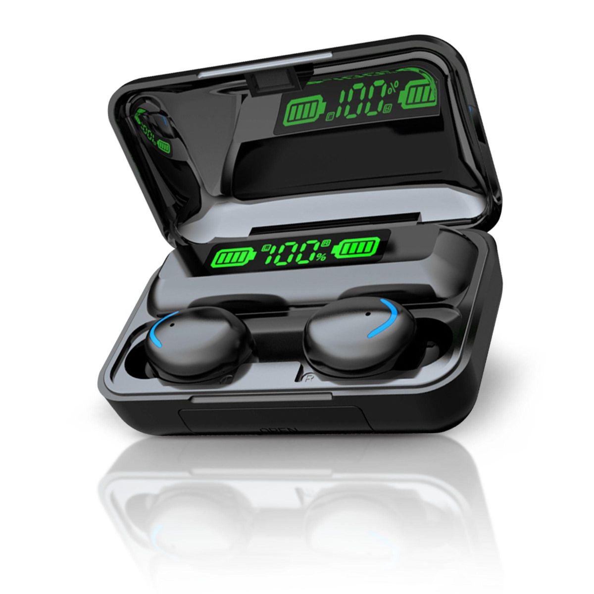 Flux 7 TWS Earbuds with Wireless Power Bank Charging Case (1 or 2-Pack) - Black