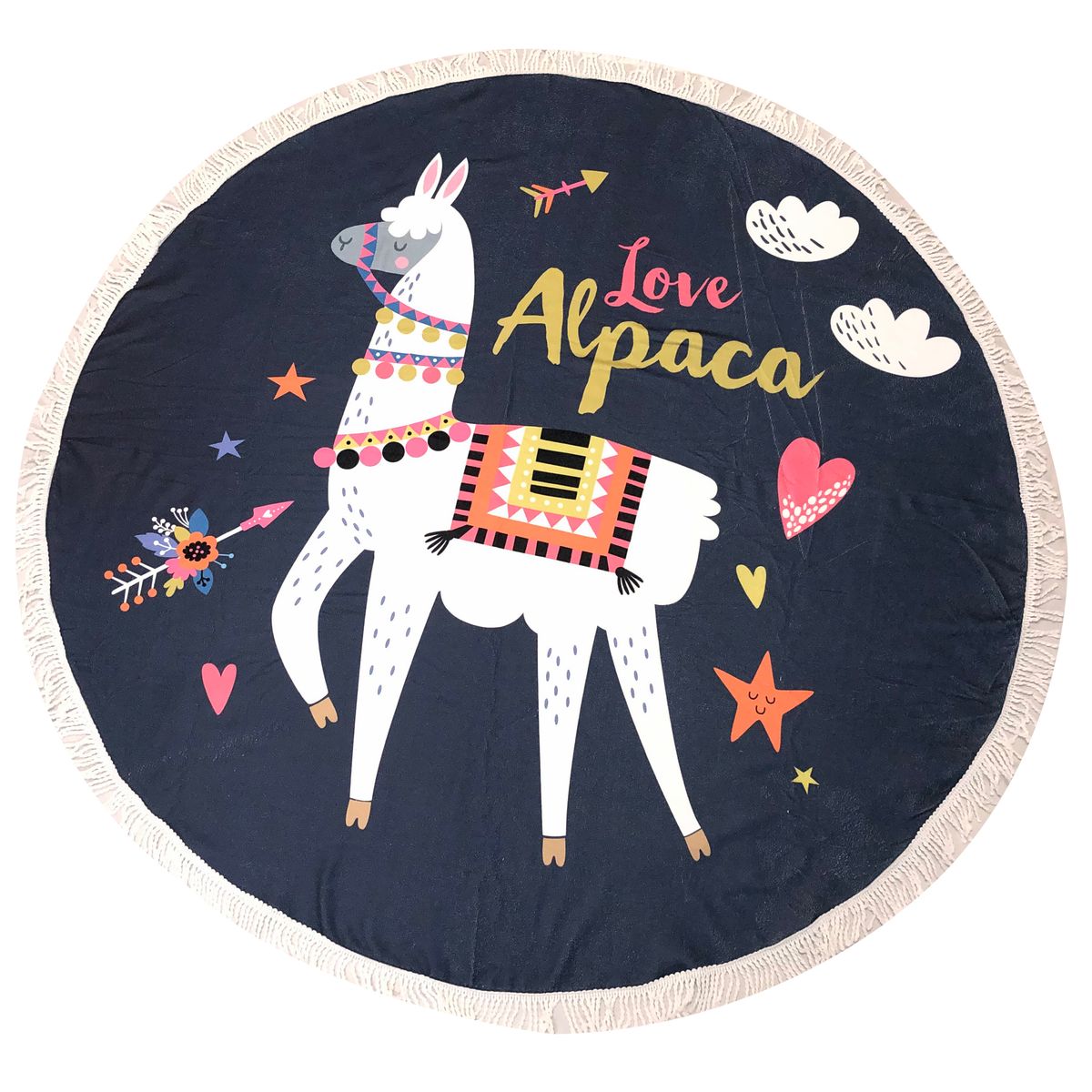 61-Inch Round Vibrant Beach Towel with Fringe (2-Pack) - Love Alpaca