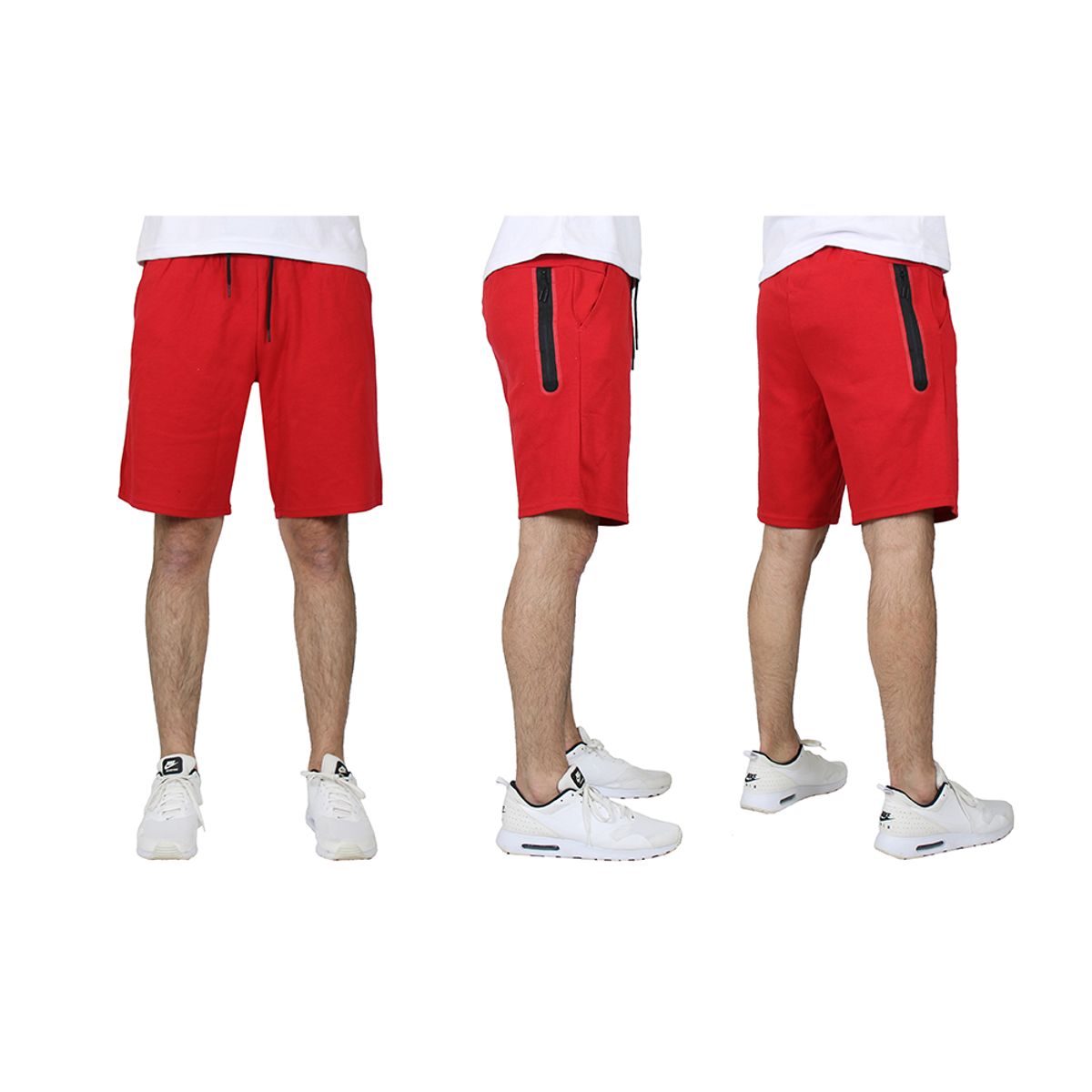 Men's Tech Fleece Performance Shorts with Heat Seal Zipper Pocket - J/MTFS-110 - RD - M