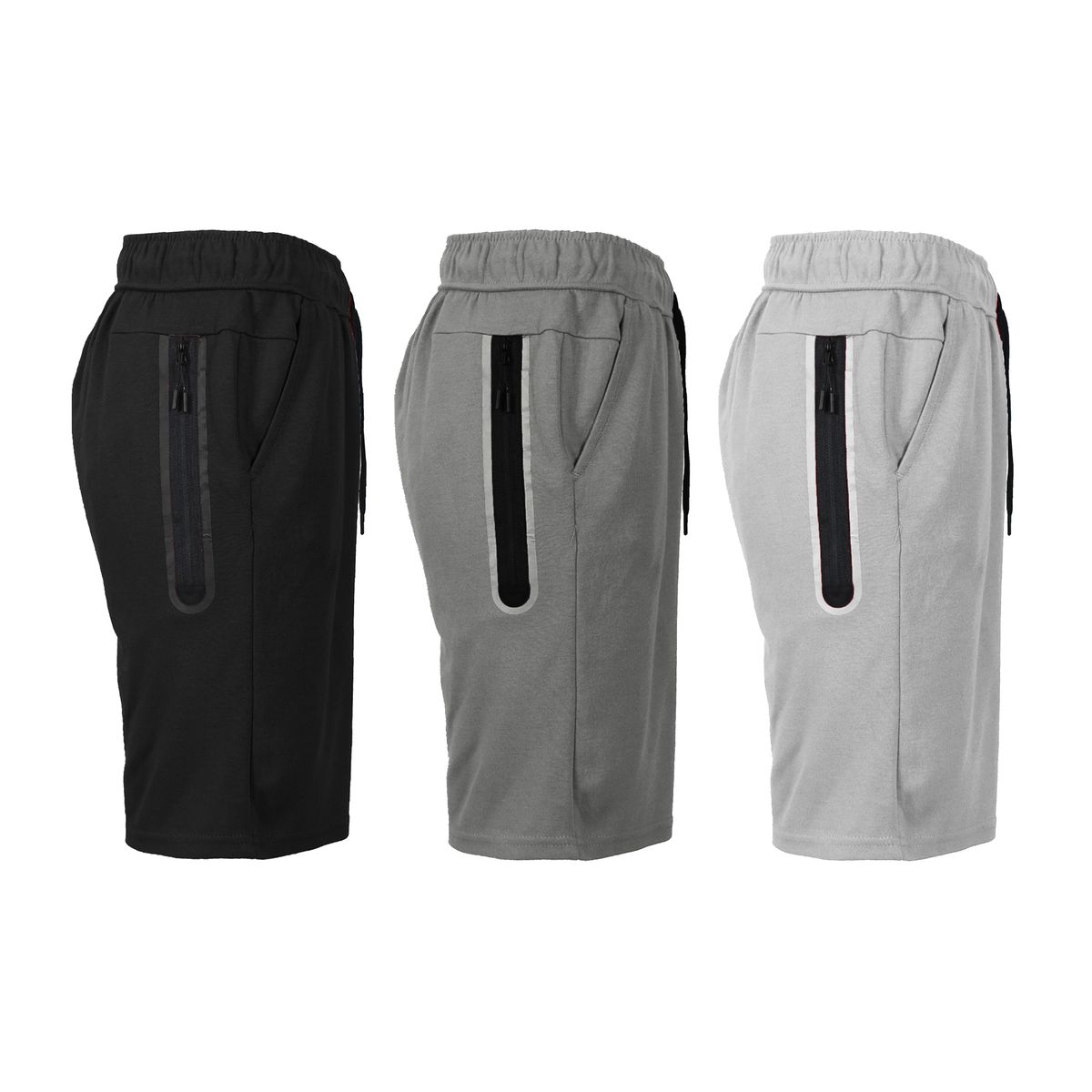 Men's Tech Fleece Performance Shorts with Heat Seal Zipper Pocket - J/MTFS-110 / BK-CH-HG / M