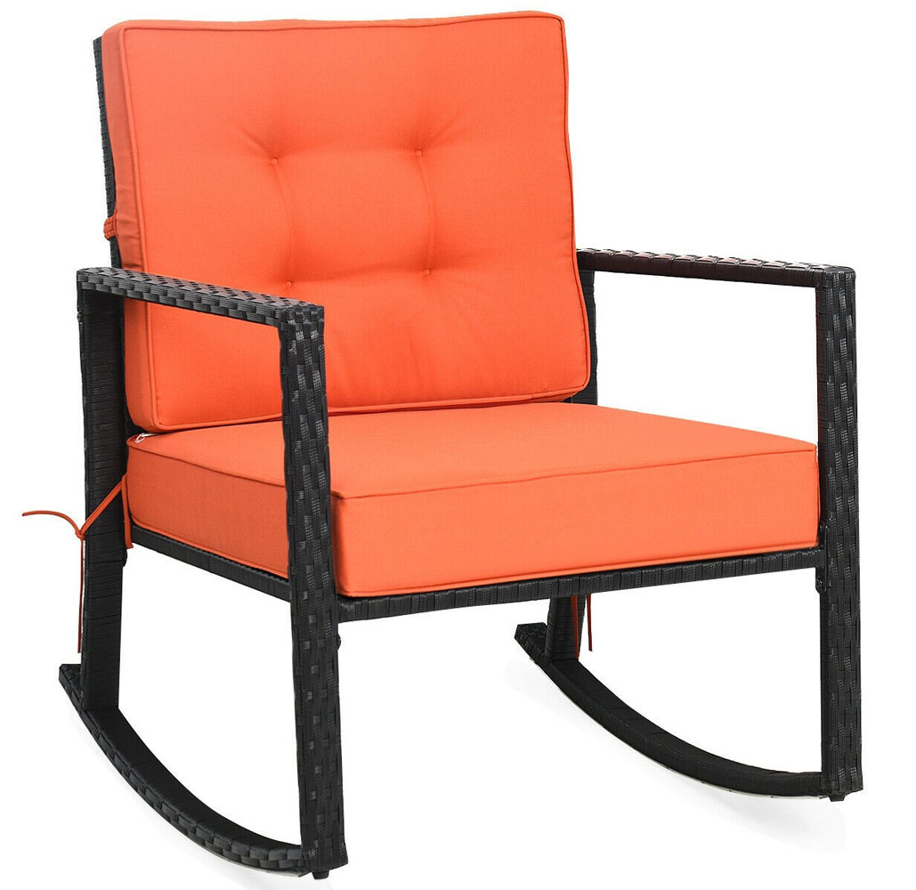 Outdoor Cushioned Rattan Rocking Chair - Orange
