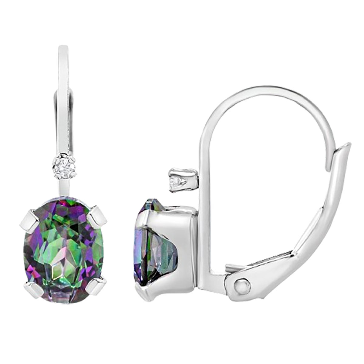 3/4CT Gemstone & Diamond Leverback Drop Earrings in 14K White Gold Filled - 3/4 Carat MysticTopaz & Diamond Earrings