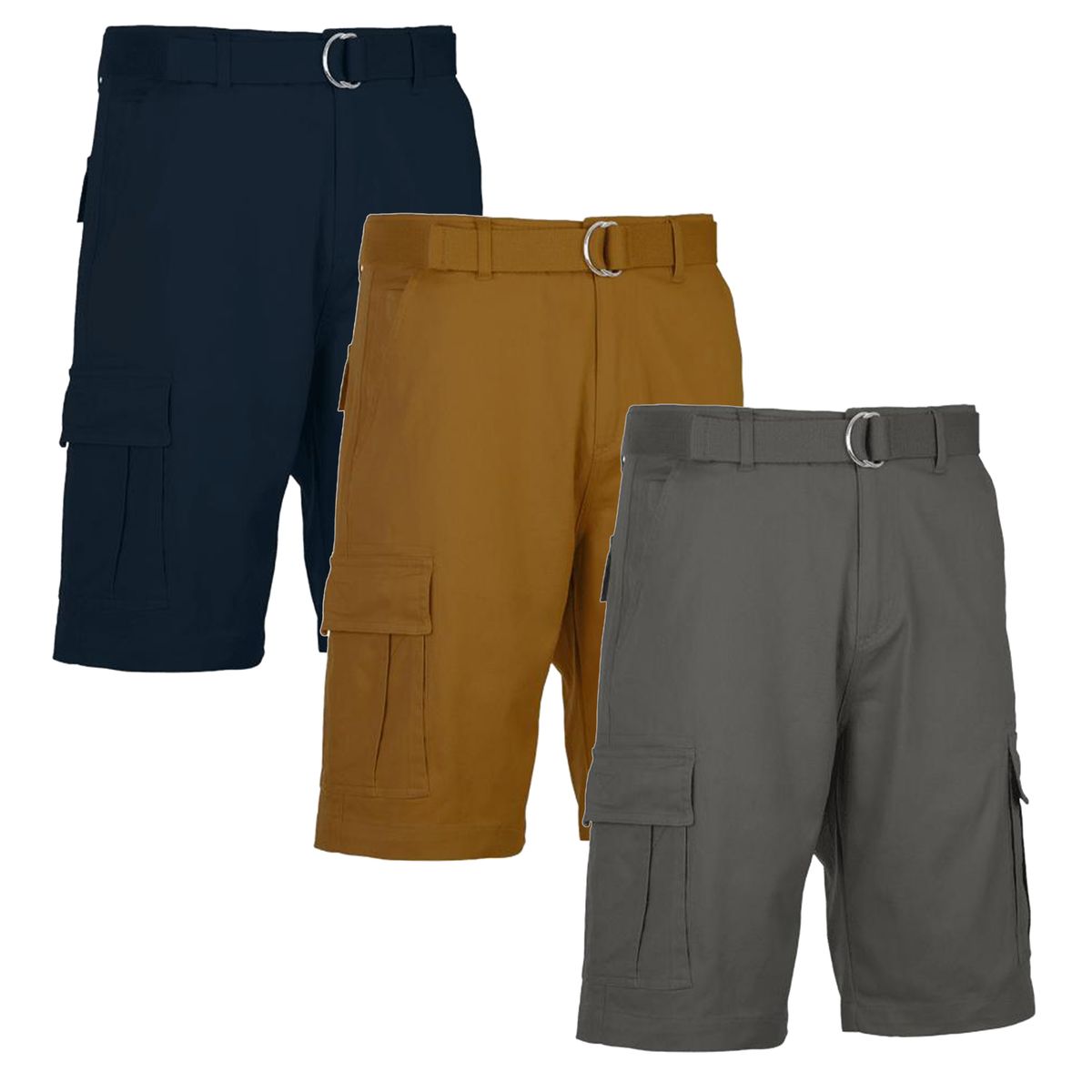 Men's Cotton Flex Stretch Cargo Shorts with Belt (3-Pack) - MCGS-330 / NV-TB-GY / 30