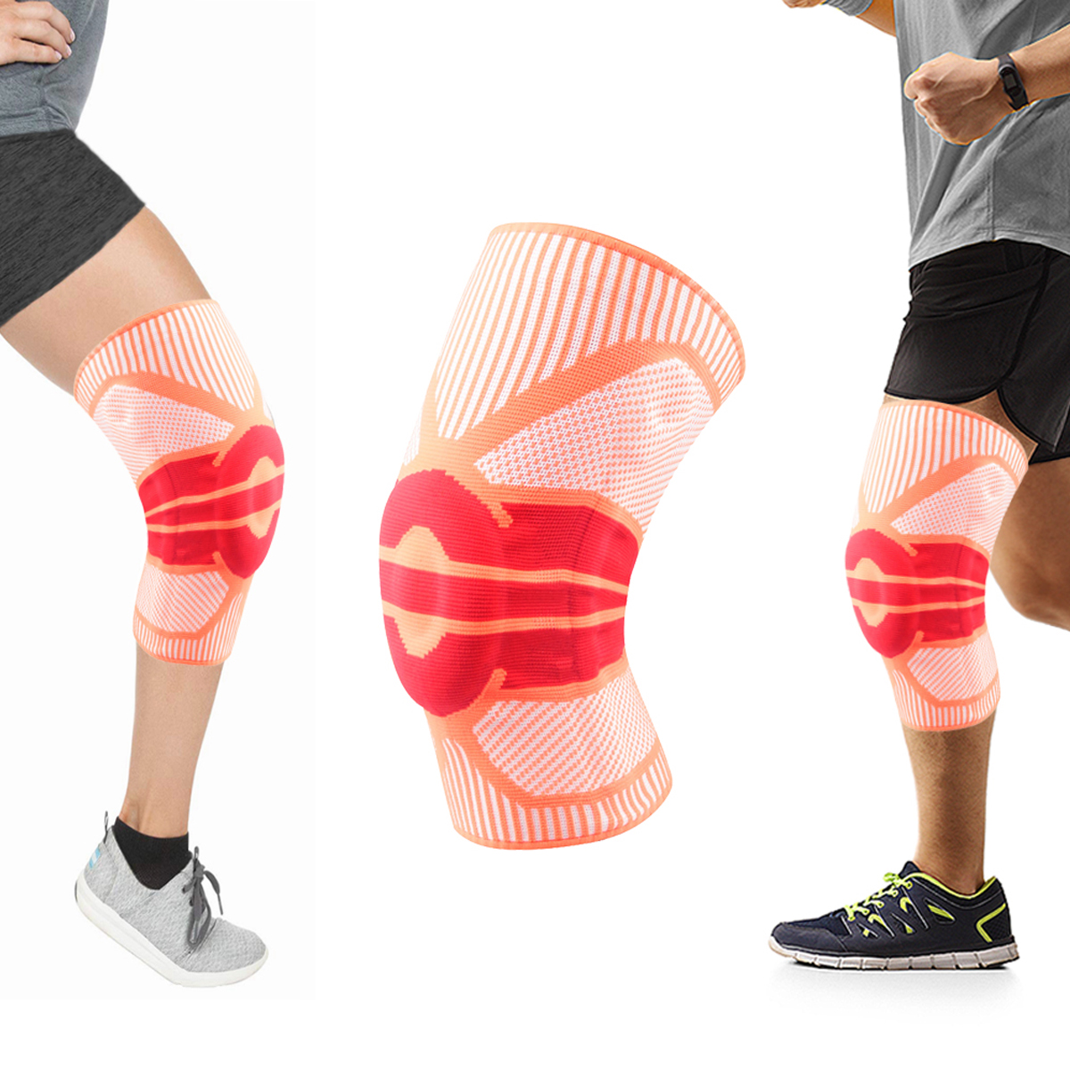 Knee Compression Support Sleeve with Gel Pad (Medium) - Orange / Medium