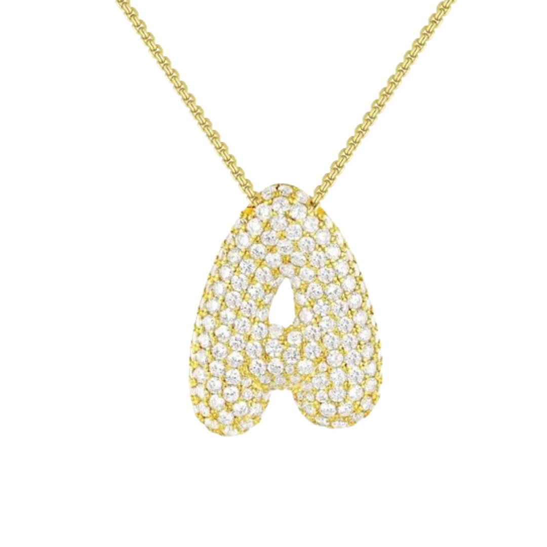 Triple AAA Cubic Zirconia Initial Necklace with Gold Plating - Letter A