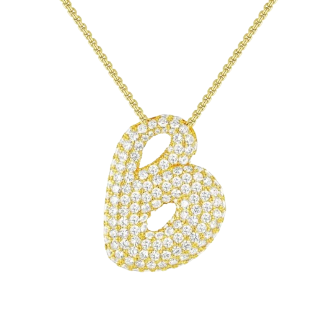 Triple AAA Cubic Zirconia Initial Necklace with Gold Plating - LETTER B