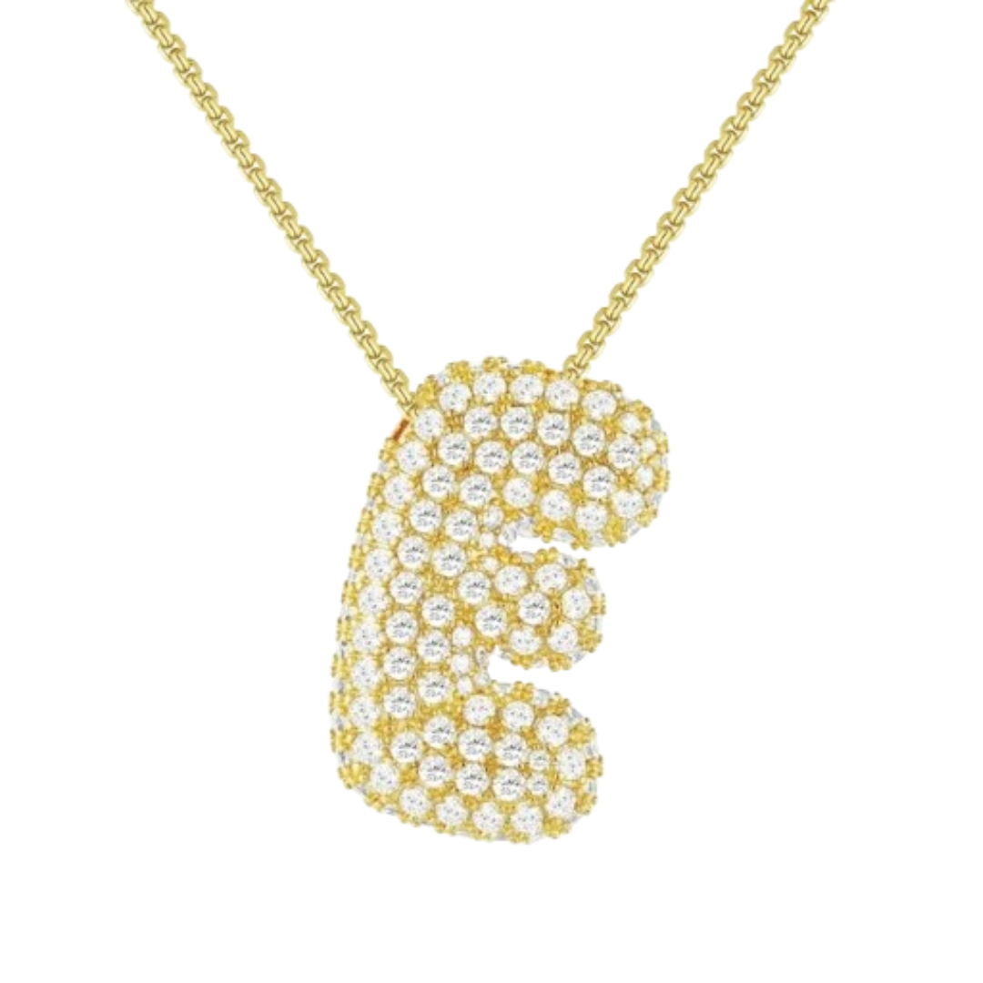 Triple AAA Cubic Zirconia Initial Necklace with Gold Plating - LETTER E