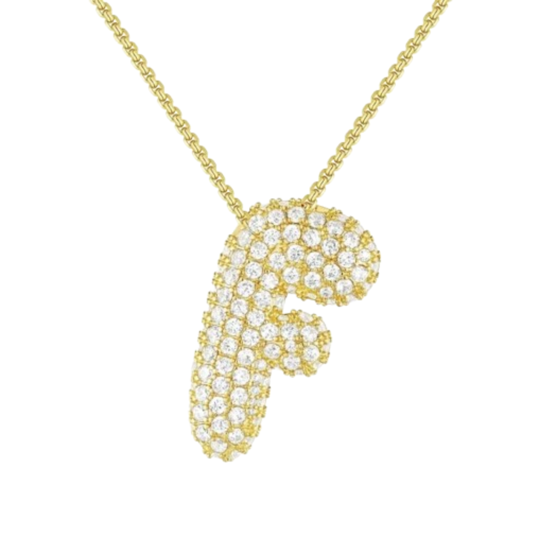 Triple AAA Cubic Zirconia Initial Necklace with Gold Plating - LETTER F