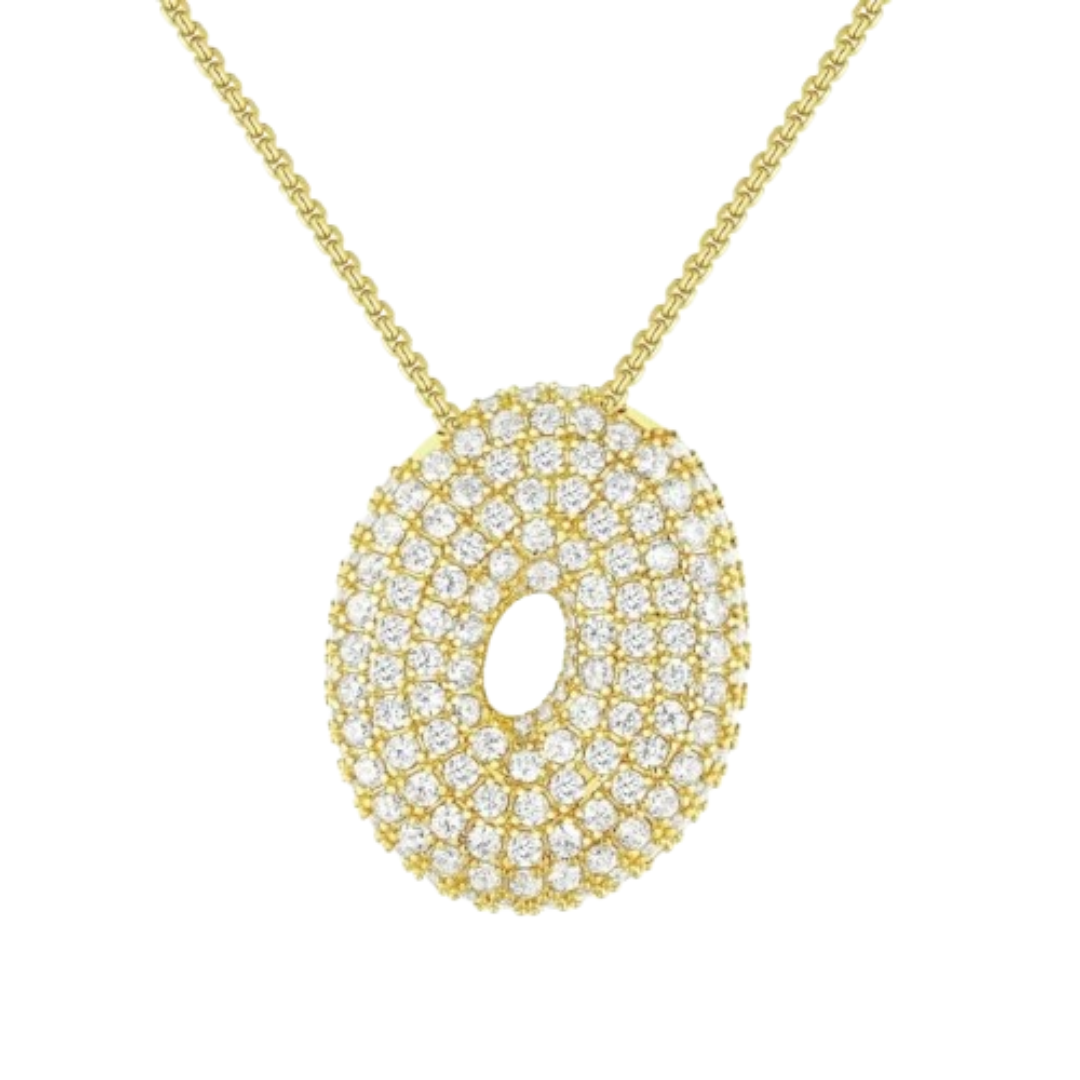 Triple AAA Cubic Zirconia Initial Necklace with Gold Plating - LETTER O